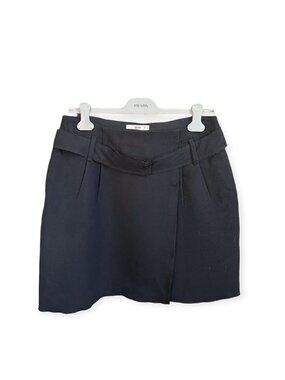 Prada FW2006 Black Wool Wrap Mini Skirt Belted IT46 Italy